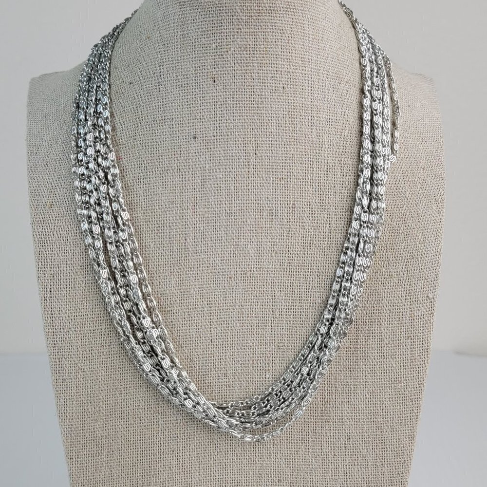 Sarah Coventry Silver-Tone Paperclip Chain Multi Strand Layered Necklace 18 Inch